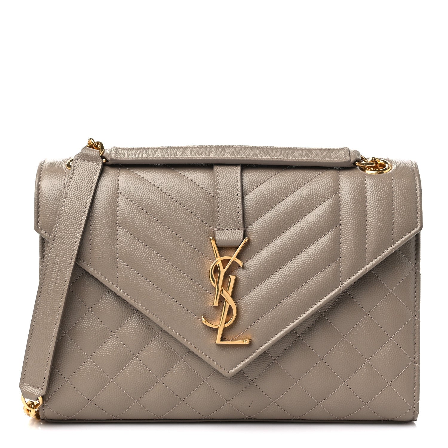 Saint Laurent Grain De Poudre Textured Mixed Matelasse Medium Triquilt Monogram Satchel Dark Beige 1 of 15