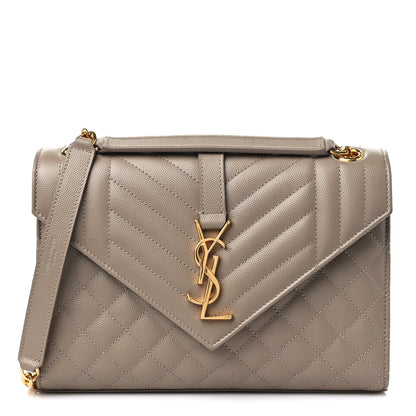 Saint Laurent Grain De Poudre Textured Mixed Matelasse Medium Triquilt Monogram Satchel Dark Beige 1 of 15
