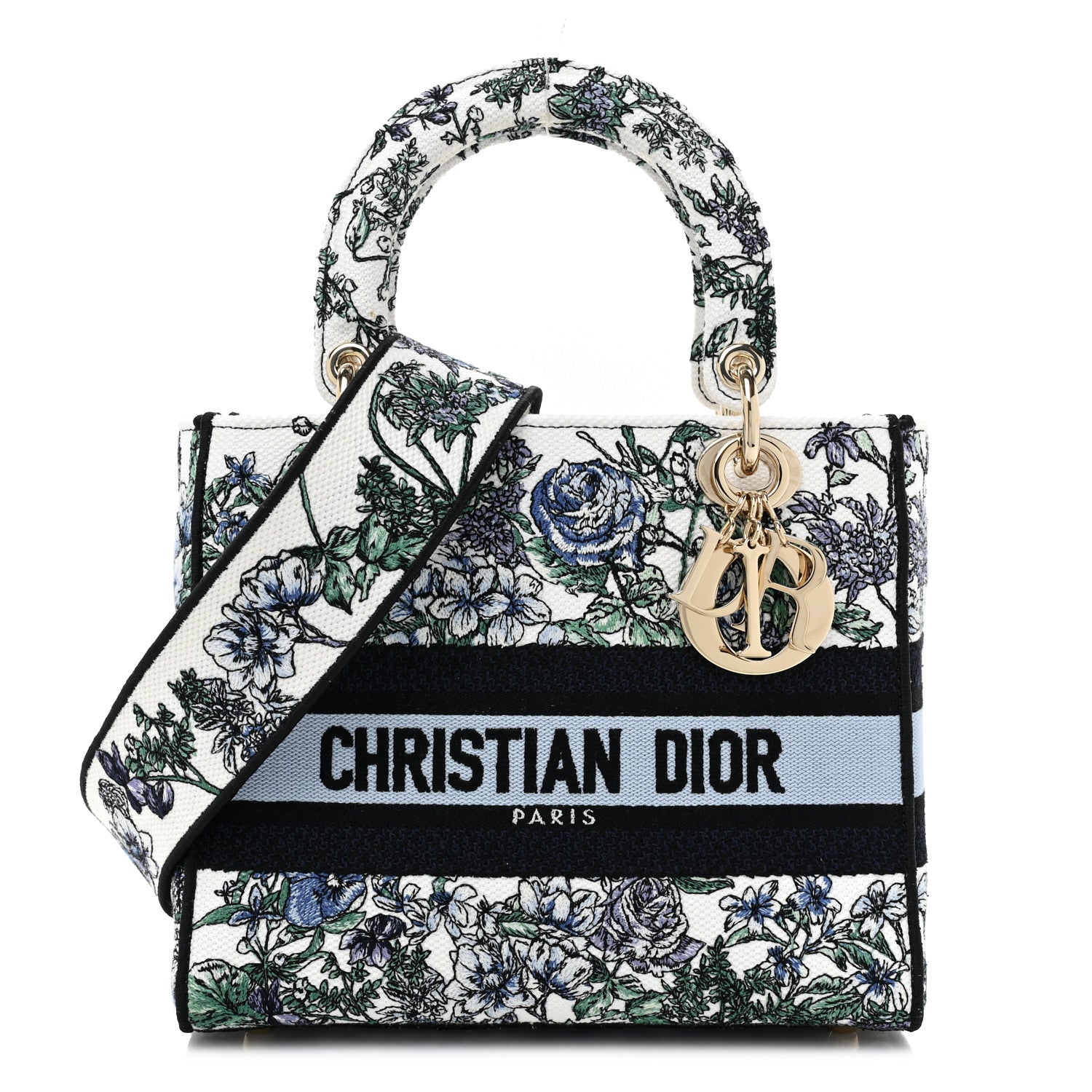 Christian Dior Canvas Embroidered Print Medium Lady D-Lite Blue Multicolor 1 of 9