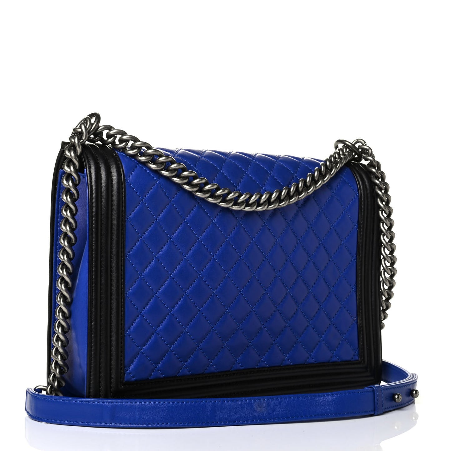 Lambskin Quilted Large Boy Flap Blue Black