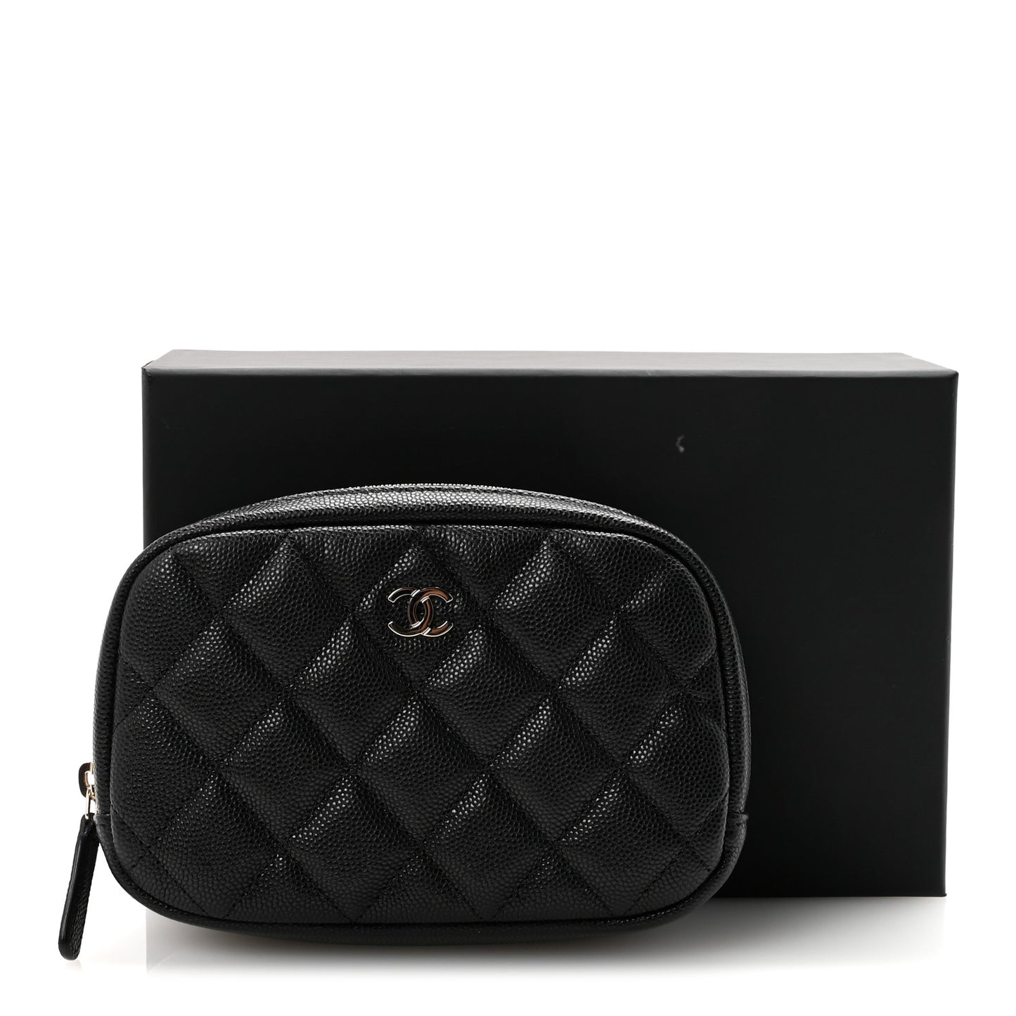 Caviar Quilted Small Curvy Pouch Cosmetic Case Black