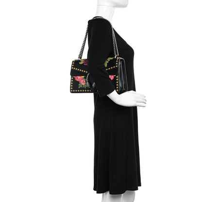 Gucci Calfskin Floral Embroidered Studded Small Dionysus Shoulder Bag Black 2 of 9