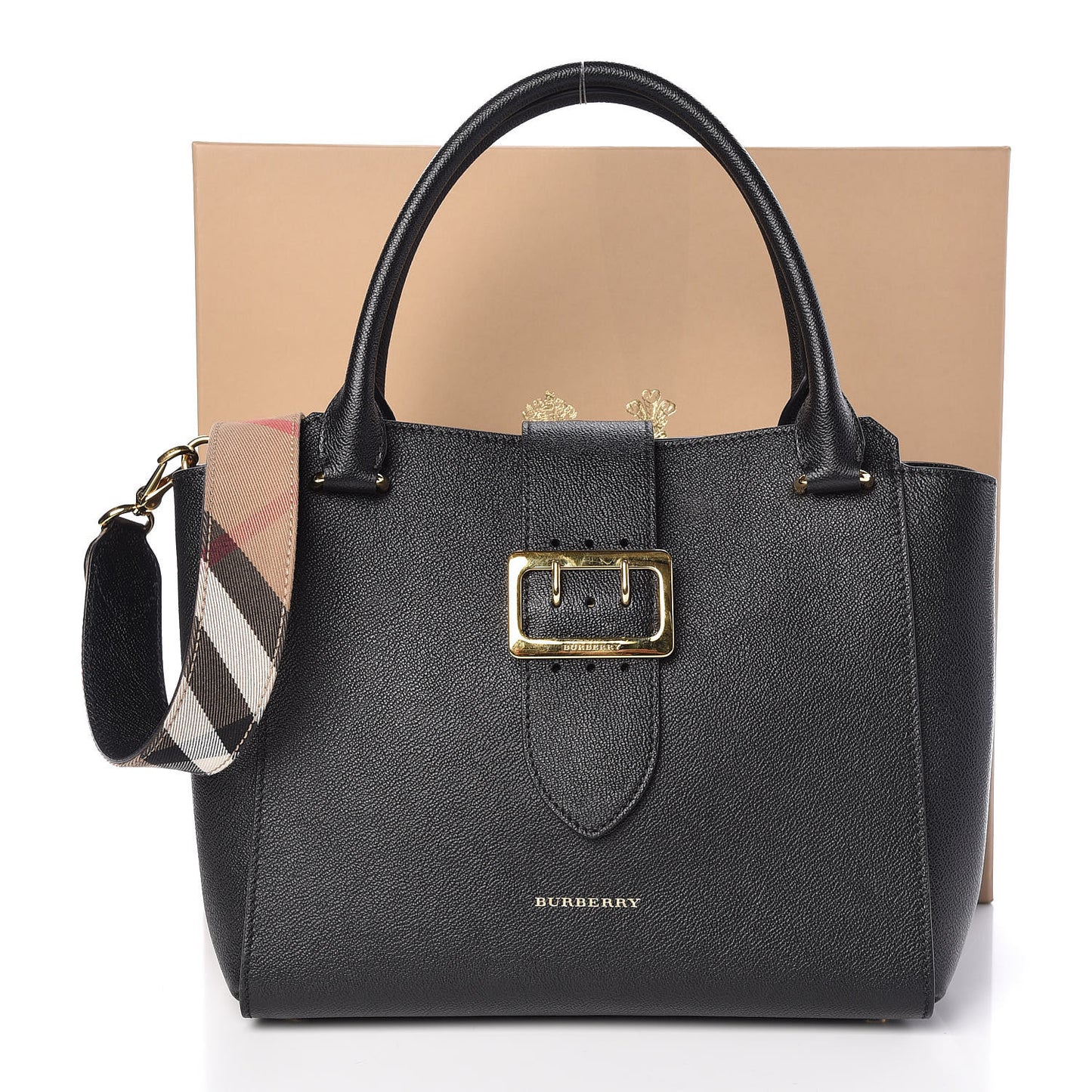 Soft Grain Calfskin Medium Buckle Tote Black