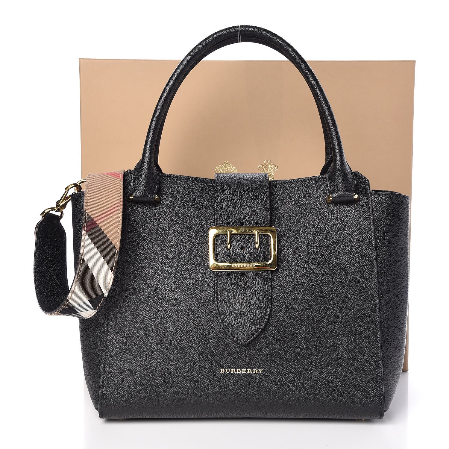 Burberry Soft Grain Calfskin Medium Buckle Tote Black 10 of 10