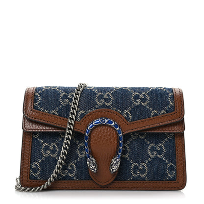 Gucci New Denim GG Monogram Dollar Calfskin Enamel Super Mini Dionysus Shoulder Bag Blue Tea Cuir Epilog Electric Blue 1 of 8