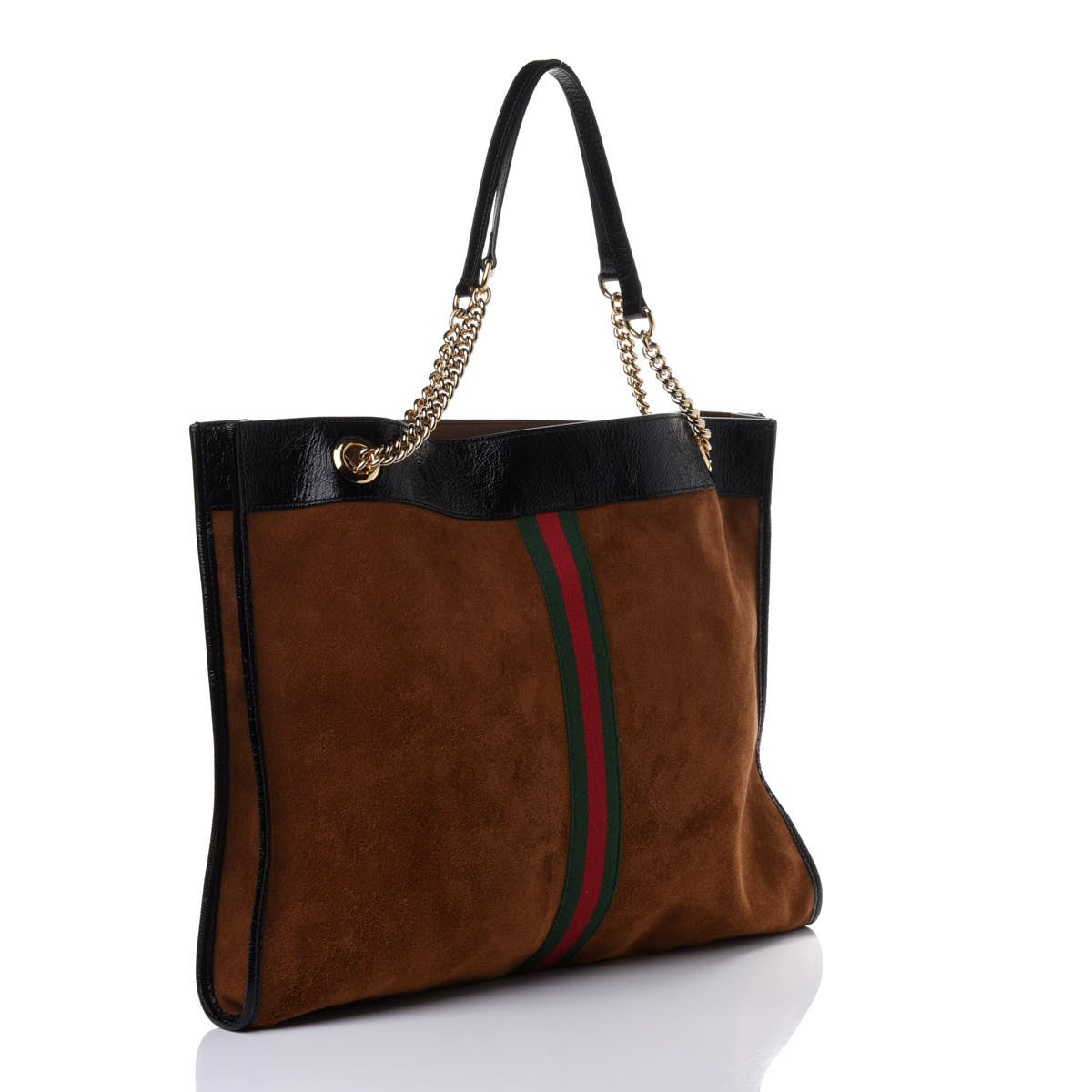 Suede Patent Large Rajah Chain Tote Nocciola Black