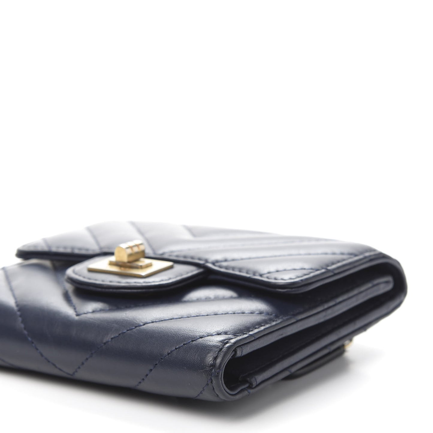 Calfskin Chevron Quilted 2.55 Reissue Compact Flap Wallet Dark Blue