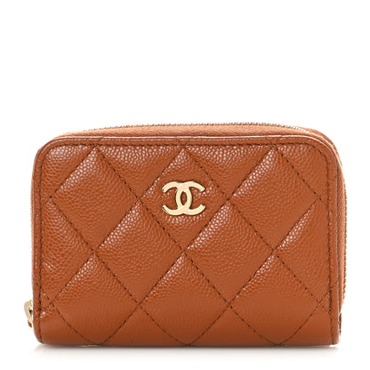 Chanel Caviar Quilted Zip Around Coin Purse Wallet Light Brown 1 of 9