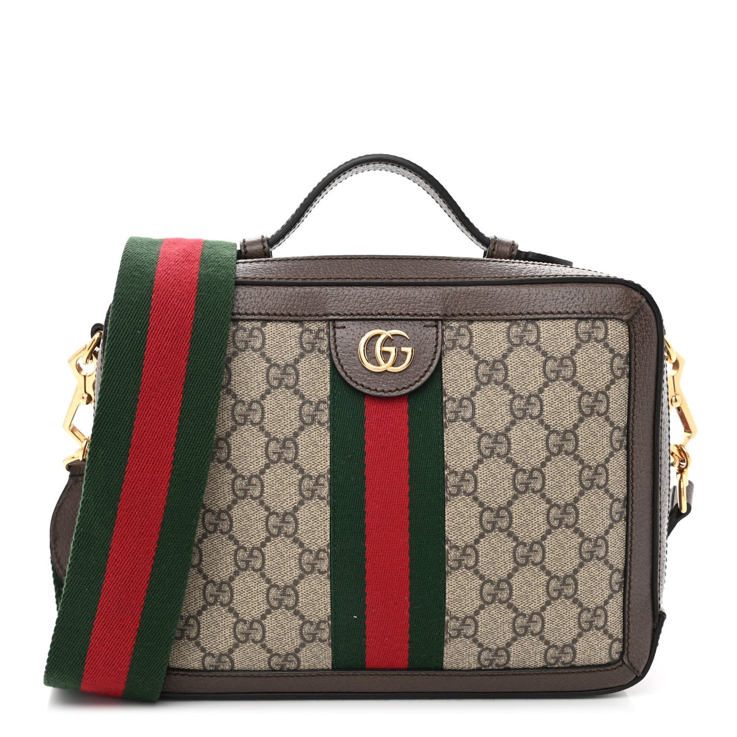 GG Supreme Monogram Web Small Ophidia Top Handle Shoulder Bag Brown