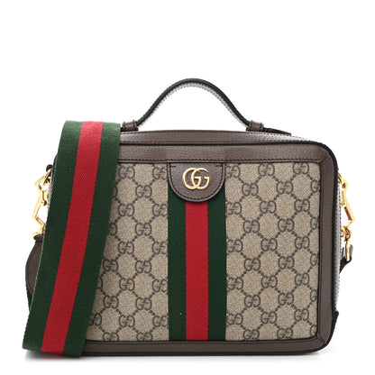 Gucci GG Supreme Monogram Web Small Ophidia Top Handle Shoulder Bag Brown 1 of 10