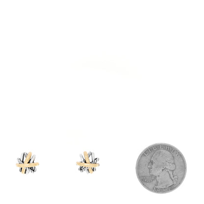 David Yurman Sterling Silver 18K Yellow Gold Crossover Stud Earrings 2 of 6