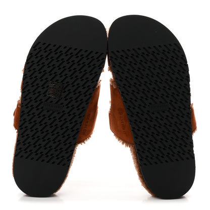 Hermes Suede Goatskin Shearling Womens Chypre Sandals 39 Gold 6 of 8