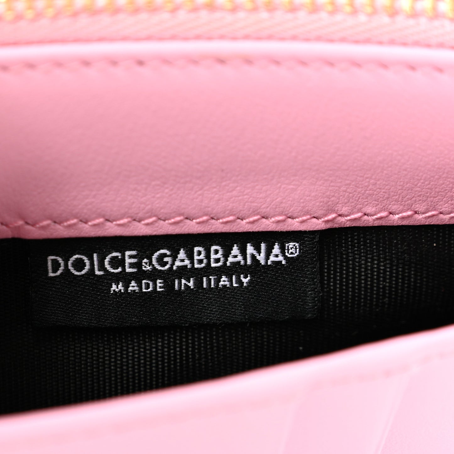 Calfskin Embellished Logo Zip Card Holder Pink