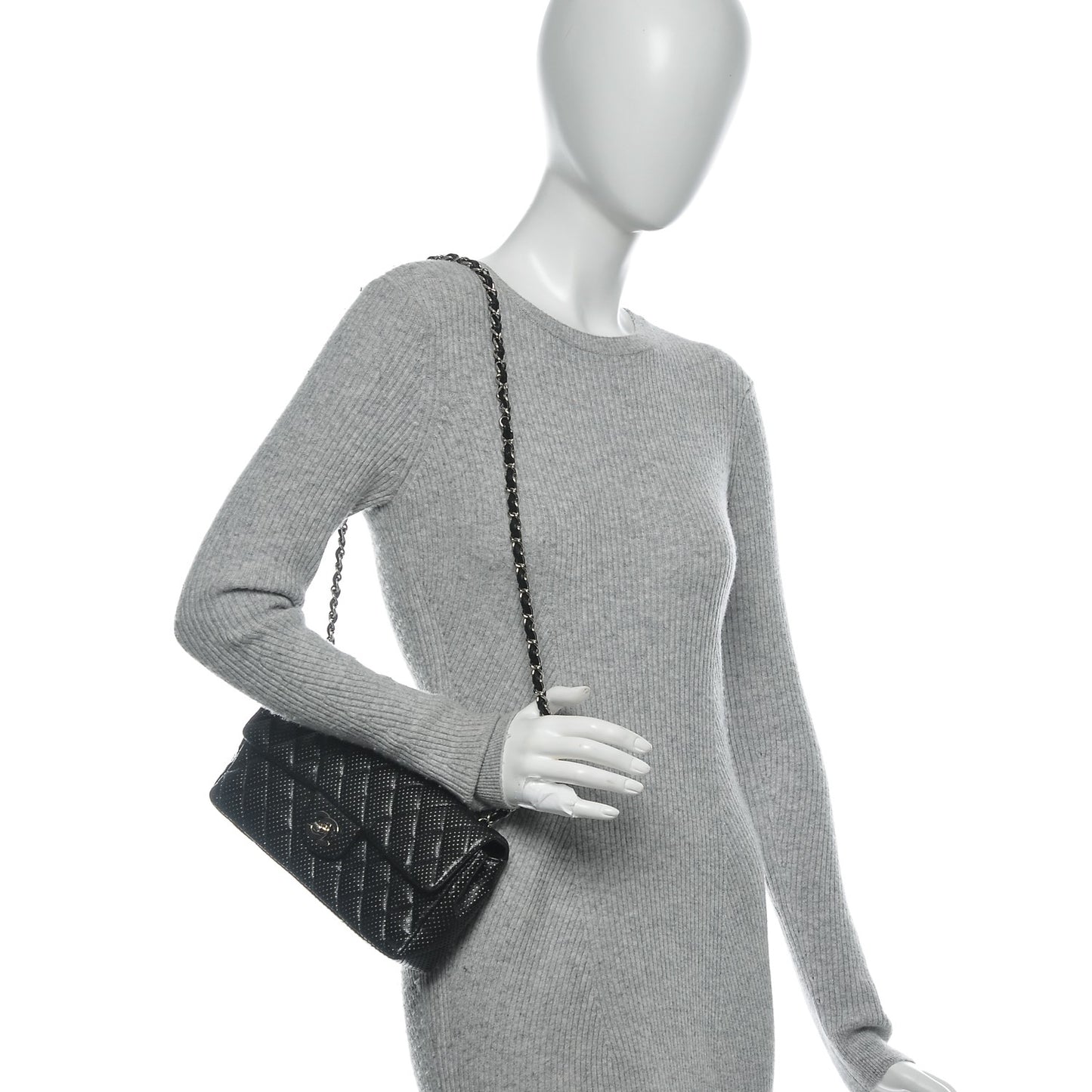 Lambskin Perforated East West Flap Black