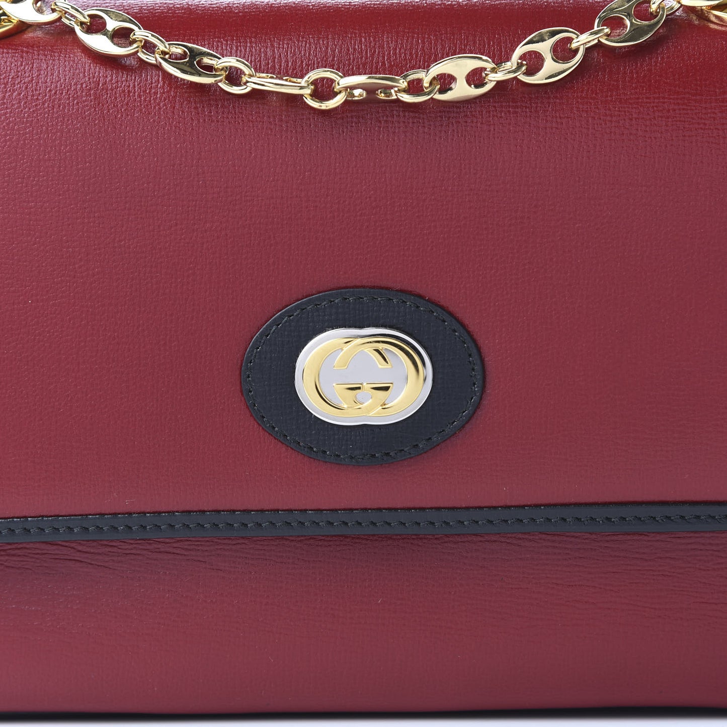 Azalea Calfskin Bi-Color Small Marina Chain Shoulder Bag New Cherry Red Black