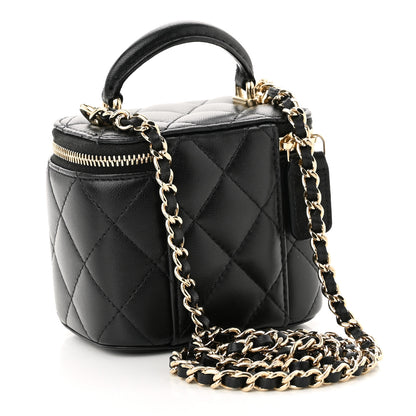 Chanel Lambskin Quilted Top Handle Mini Vanity Case With Chain Black 3 of 11