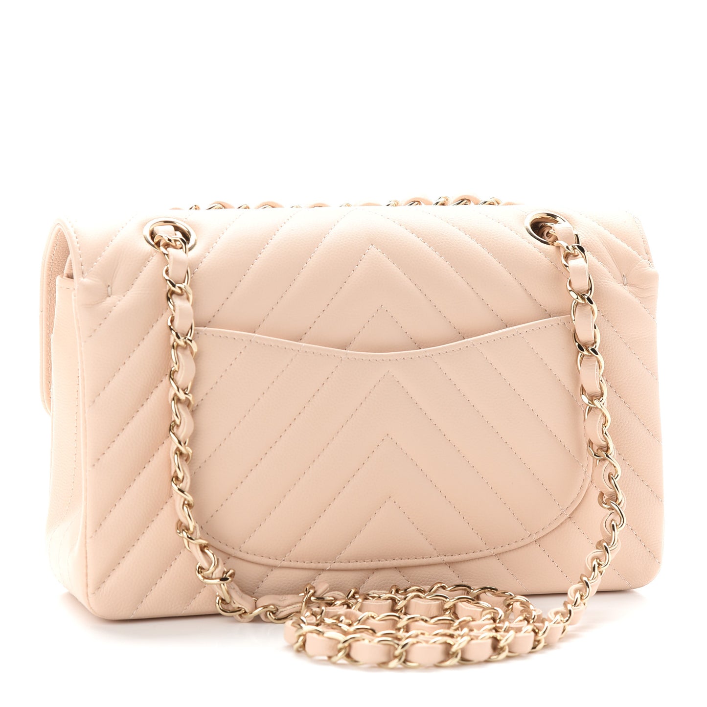 Caviar Chevron Quilted Small Double Flap Beige