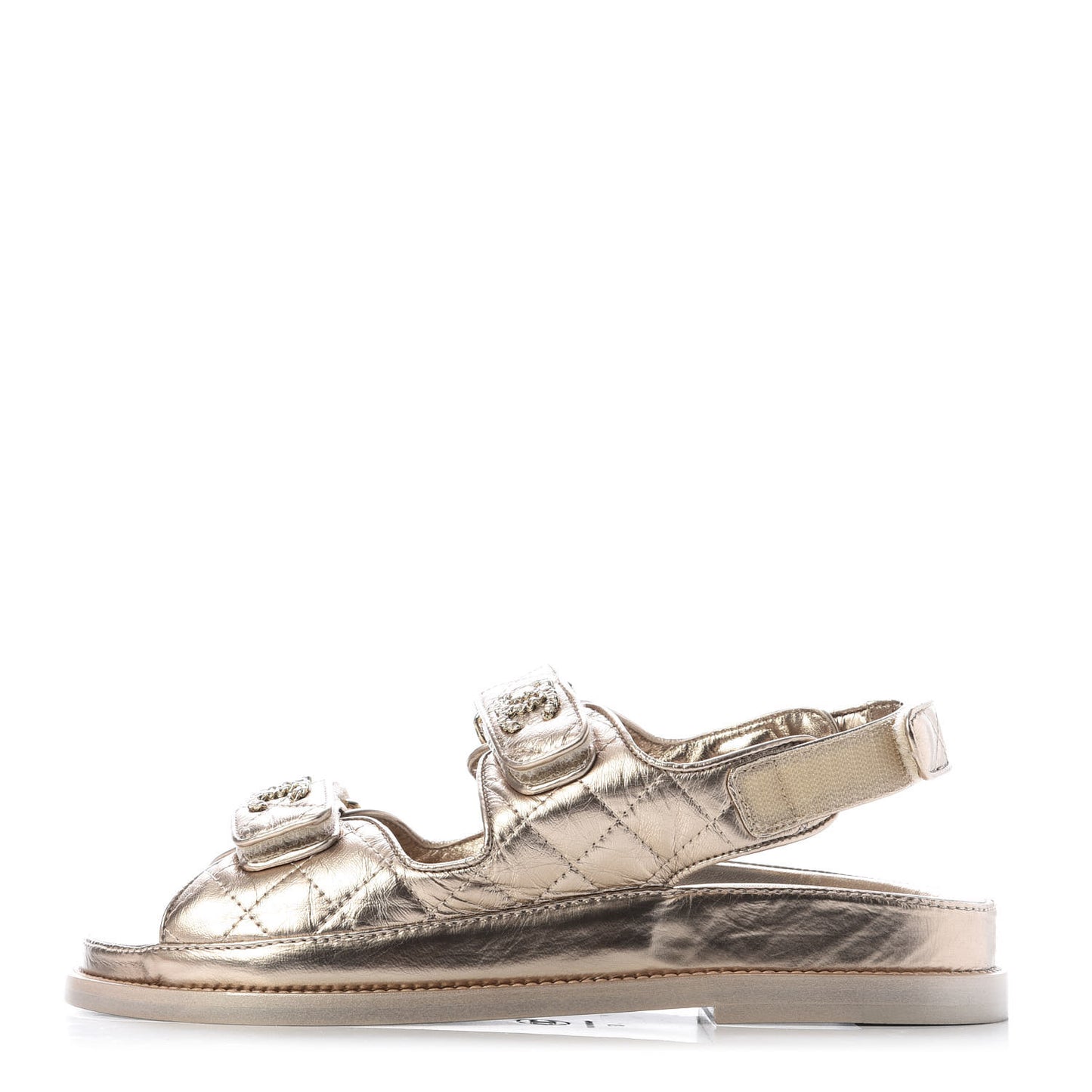 Iridescent Lambskin Velcro Dad Sandals 37 Light Bronze