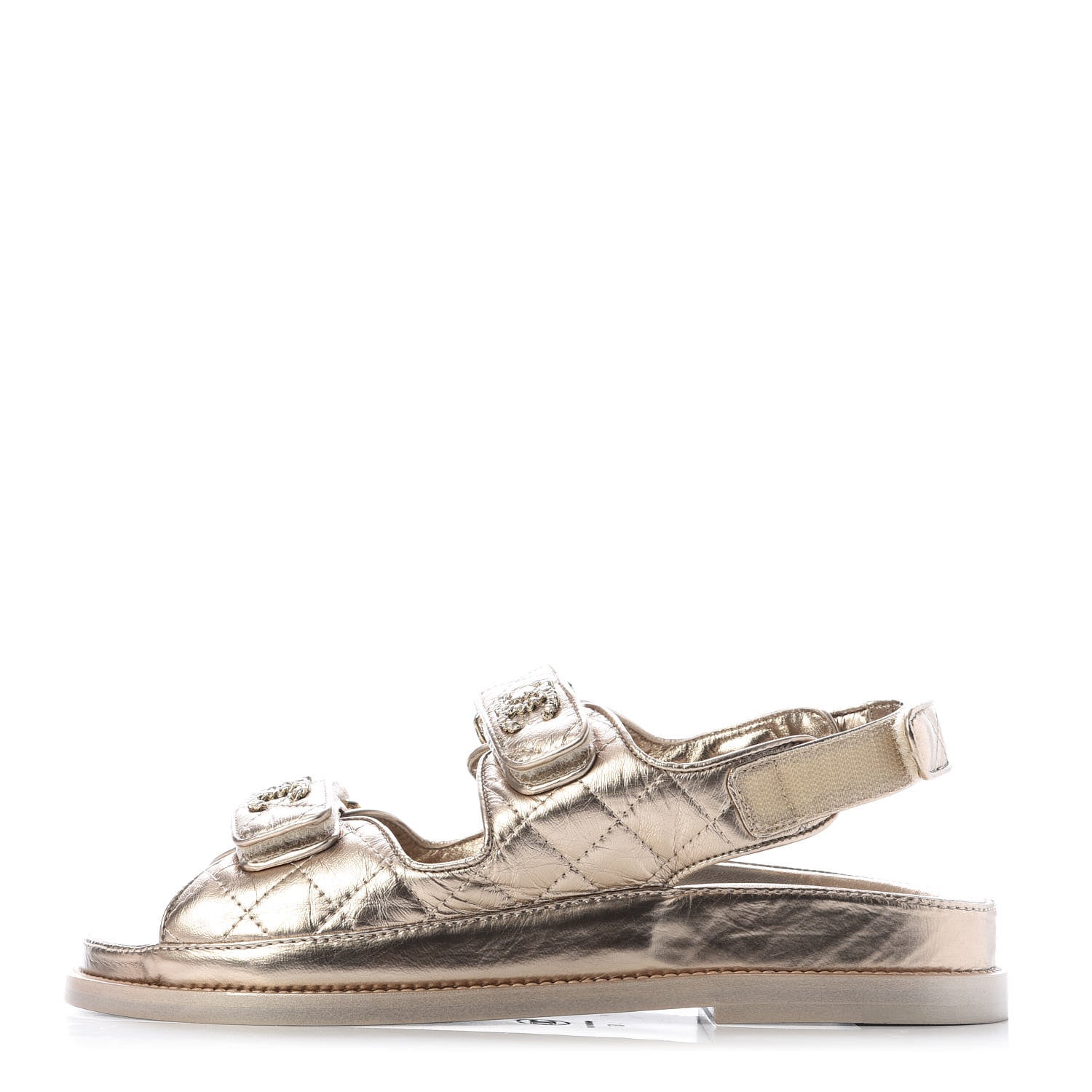 Chanel Iridescent Lambskin Velcro Dad Sandals 37 Light Bronze 1 of 10