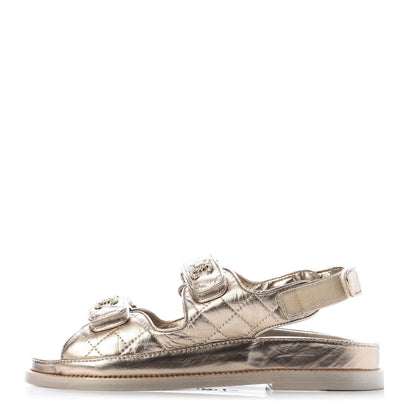 Chanel Iridescent Lambskin Velcro Dad Sandals 37 Light Bronze 1 of 10