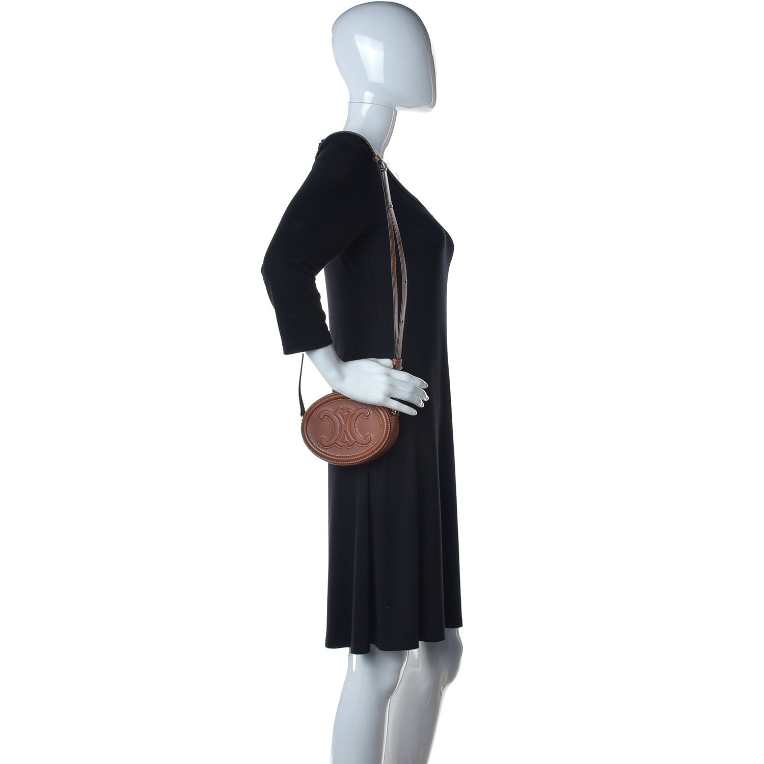 Celine Smooth Calfskin Cuir Small Triomphe Oval Crossbody Purse Tan 2 of 8
