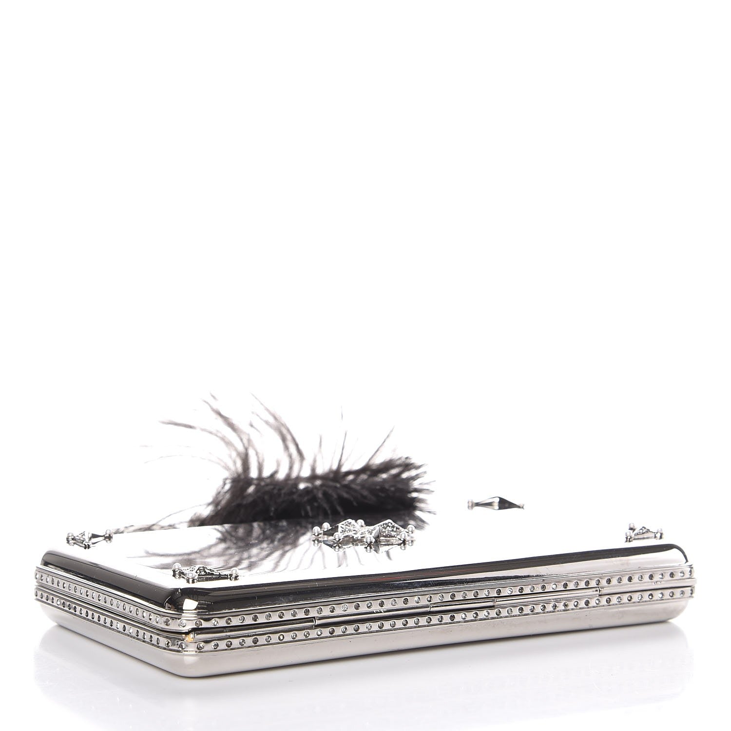 Alexander McQueen Metallic Feather Embellished Bird Knuckle Clutch Silver 4 of 6