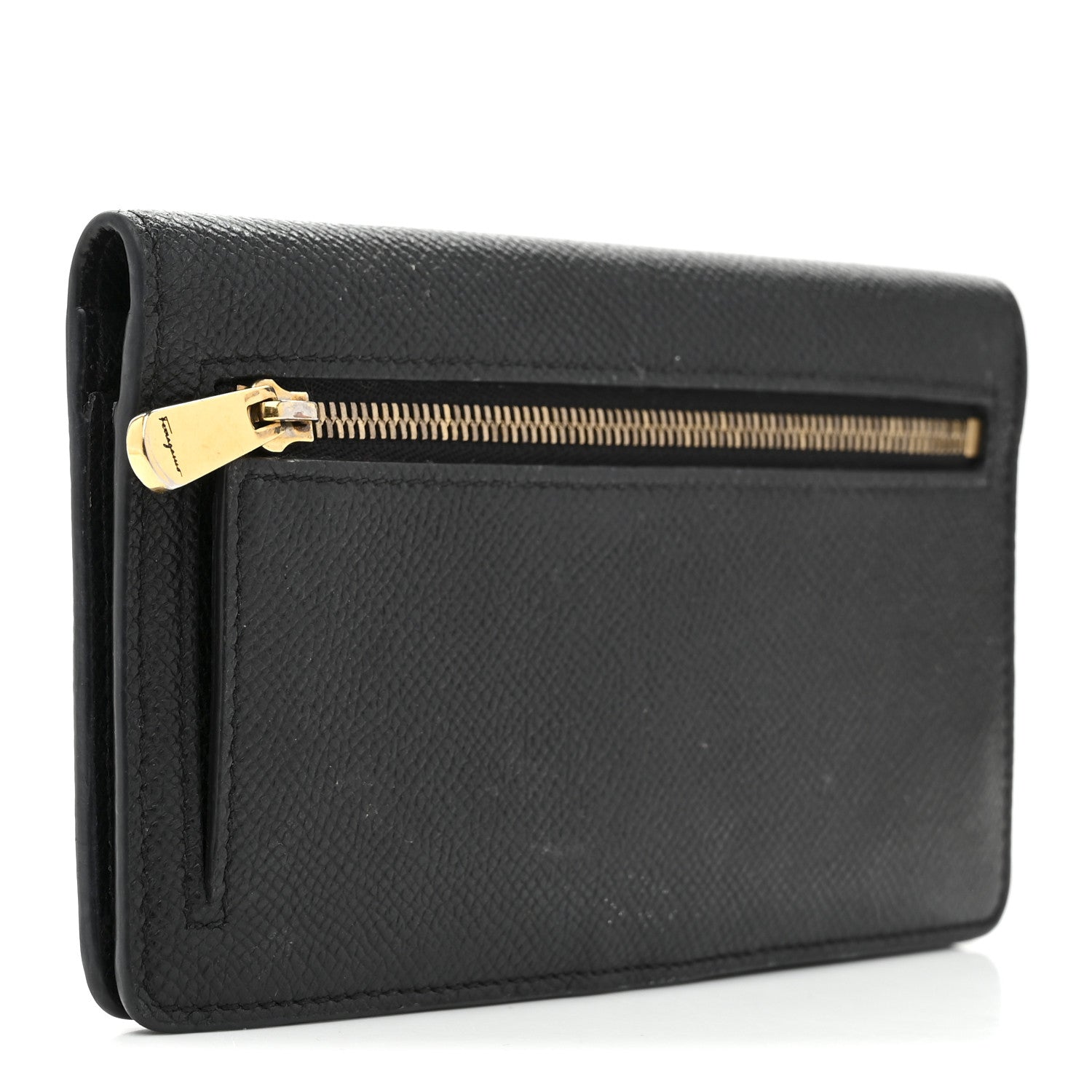 Salvatore Ferragamo Grained Calfskin Gancini Continental Wallet Black 3 of 8