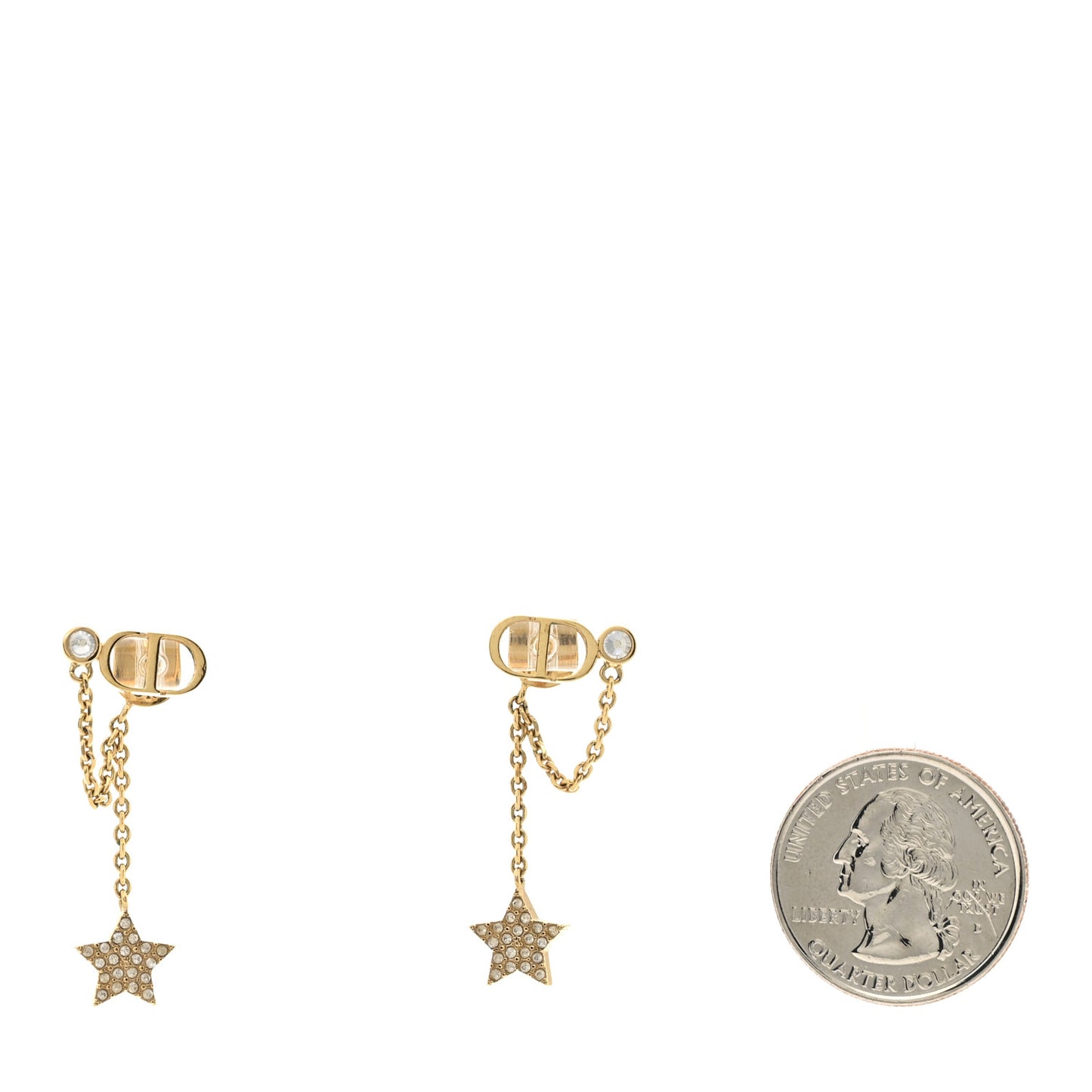Crystal Petit CD Star Chain Earrings Gold