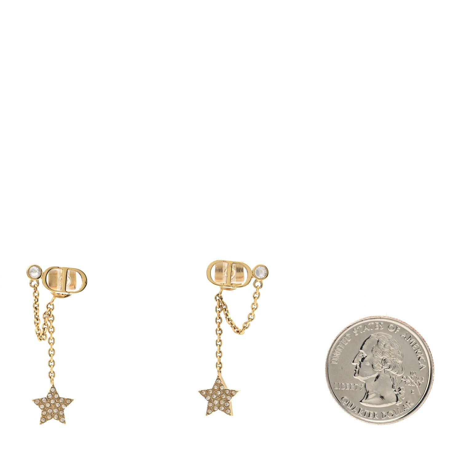 Christian Dior Crystal Petit CD Star Chain Earrings Gold 2 of 4