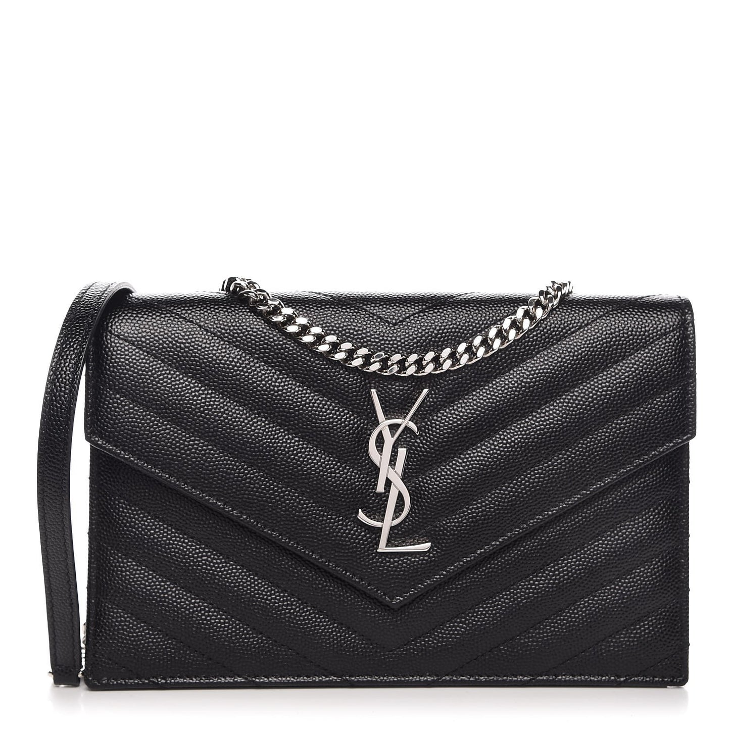 Grain De Poudre Matelasse Chevron Monogram Envelope Chain Wallet Black