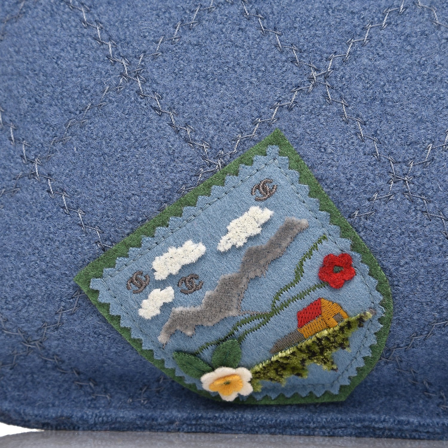 Chanel Felt Embroidered Large Crest Austrian Satchel Blue 8 of 8