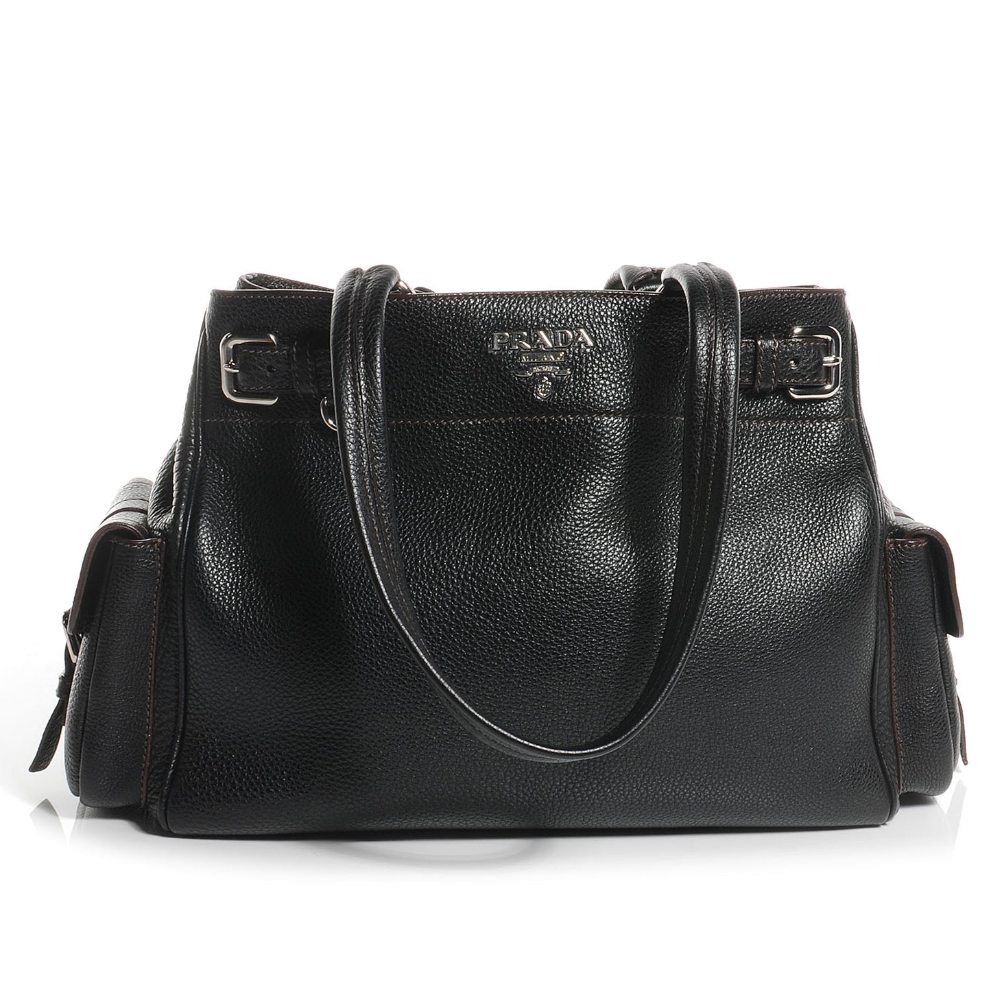 Vitello Daino Logo Shoulder Bag Black