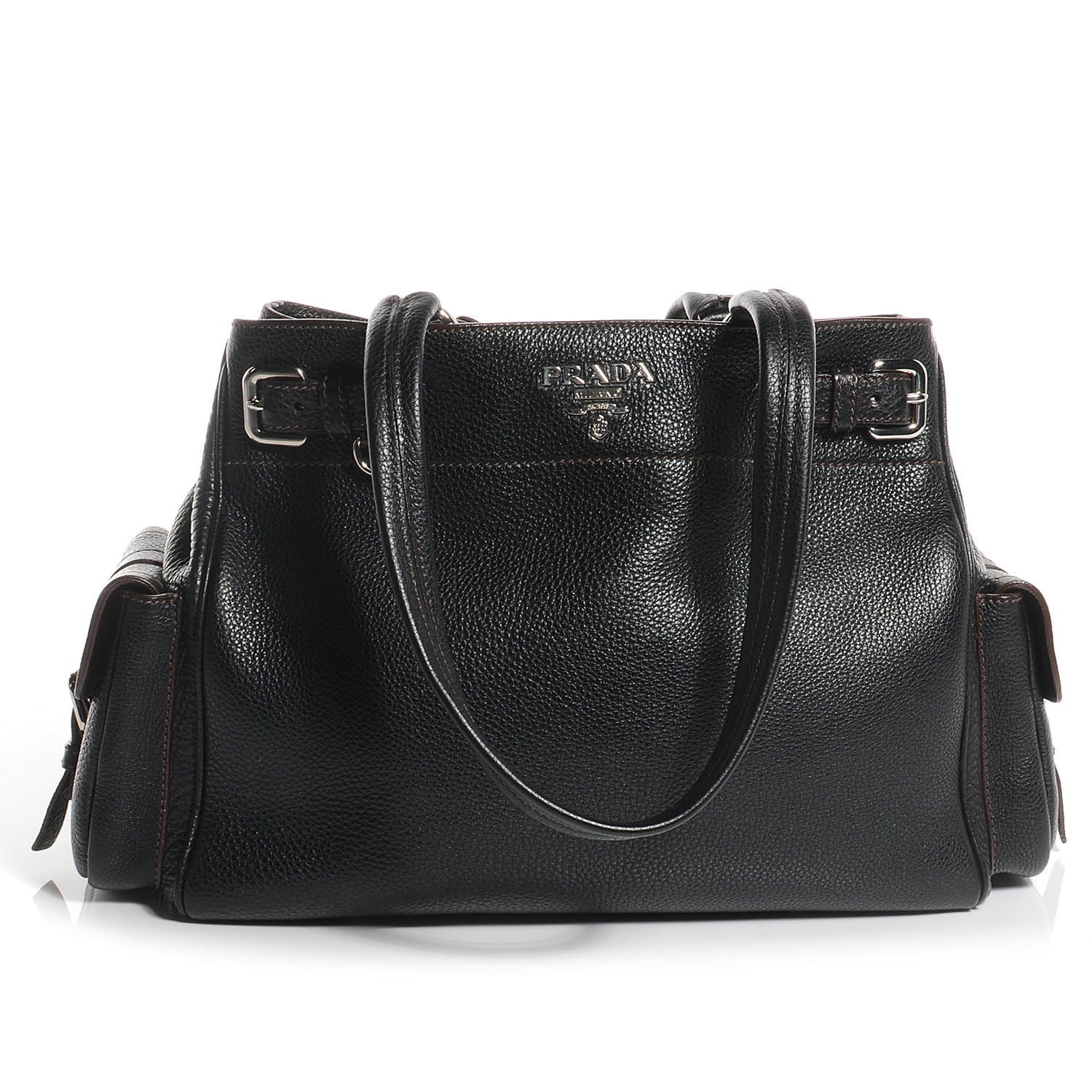 Prada Vitello Daino Logo Shoulder Bag Black 1 of 10