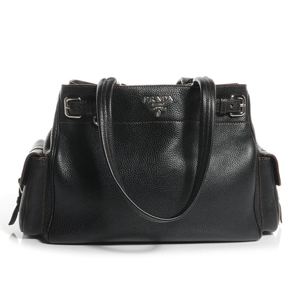 Prada Vitello Daino Logo Shoulder Bag Black 1 of 10