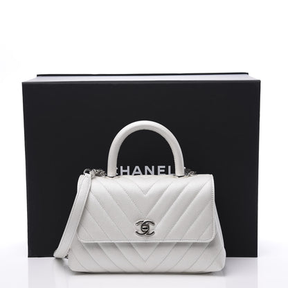 Chanel Iridescent Caviar Chevron Quilted Mini Coco Handle Flap White 10 of 10