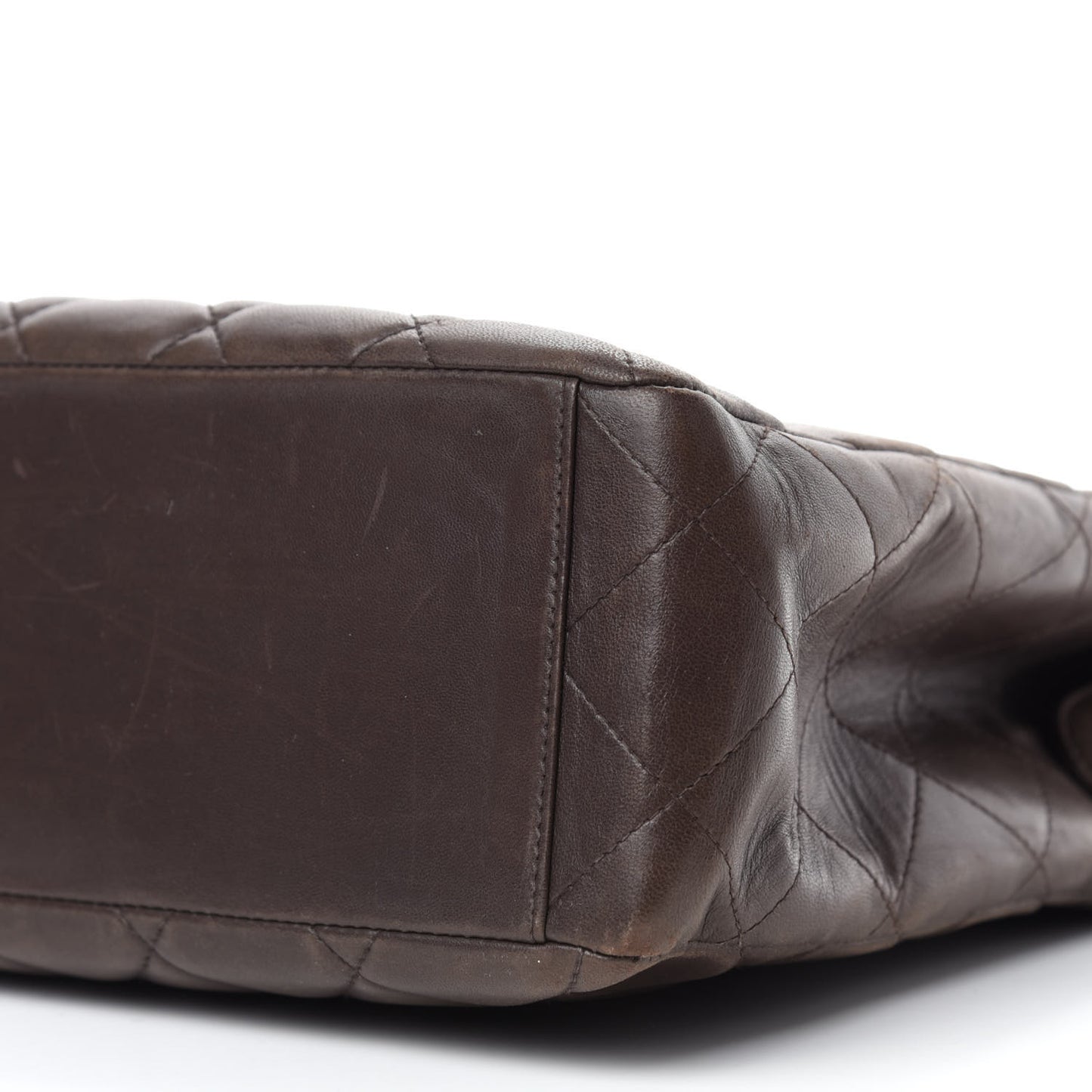 Lambskin Quilted Shopping Tote Dark Brown