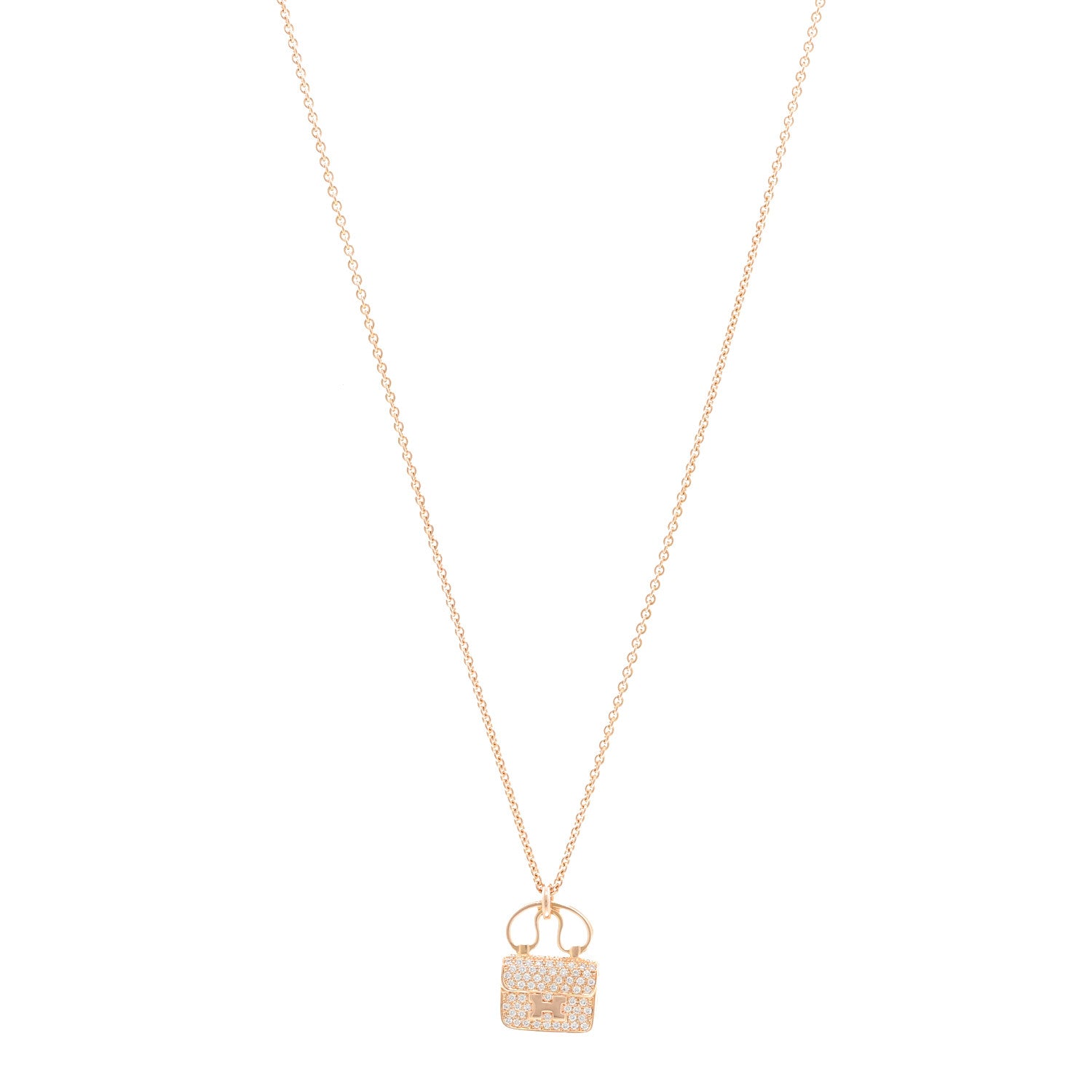 Hermes 18K Rose Gold Diamond Constance Amulette Pendant Necklace 1 of 6
