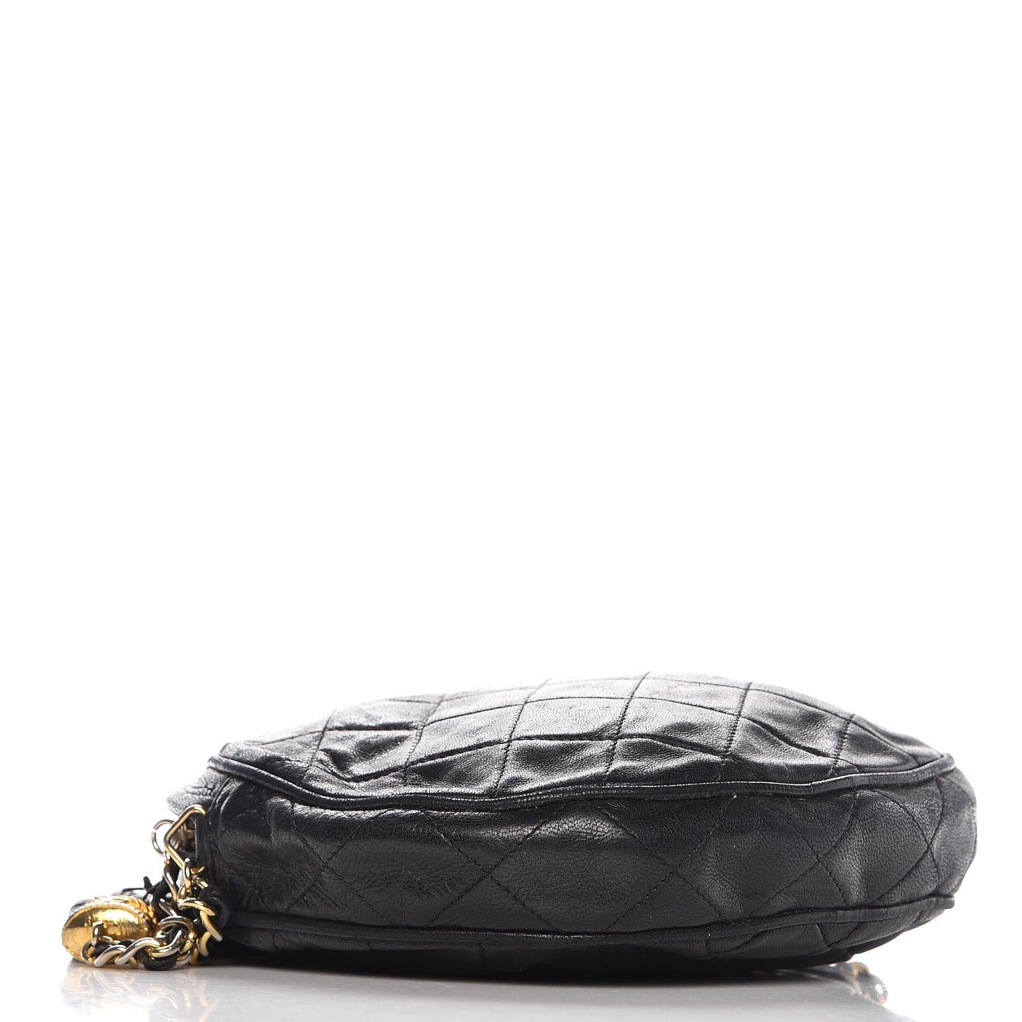 Lambskin Quilted Round Tassel Crossbody Bag Black