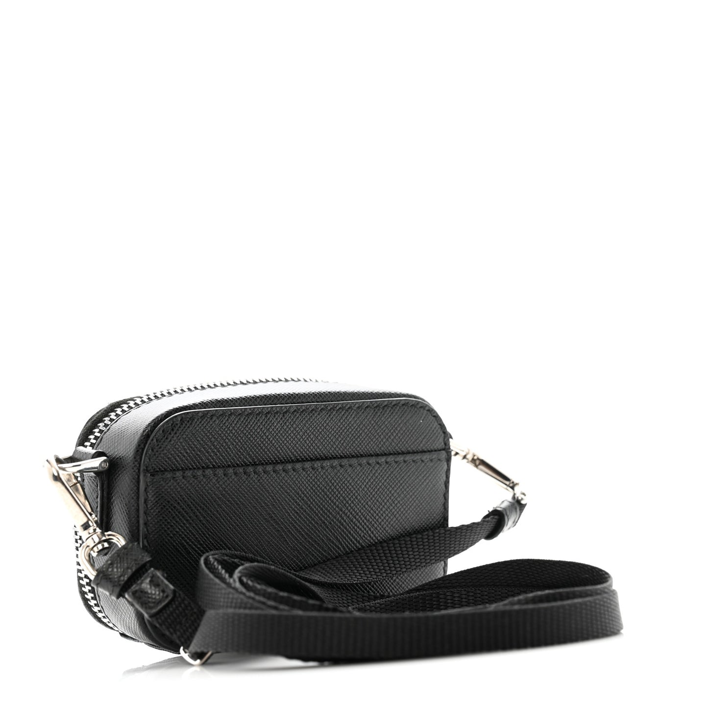 Saffiano Travel Metal Triangle Logo Mini Pouch Shoulder Bag Black