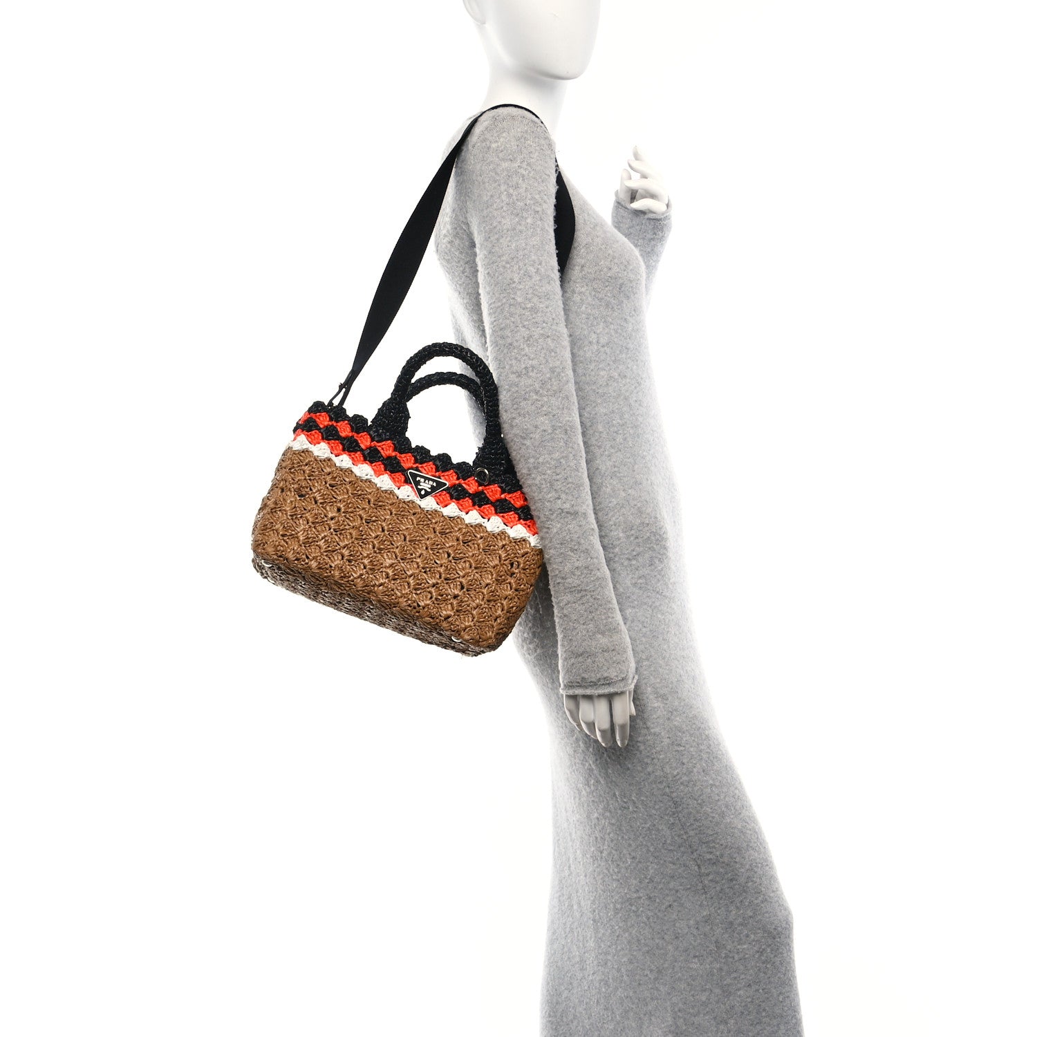 Prada Raffia Crochet Colorblock Giardiniera Tote Caramel Papaya 2 of 10