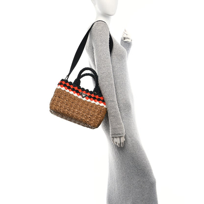 Prada Raffia Crochet Colorblock Giardiniera Tote Caramel Papaya 2 of 10