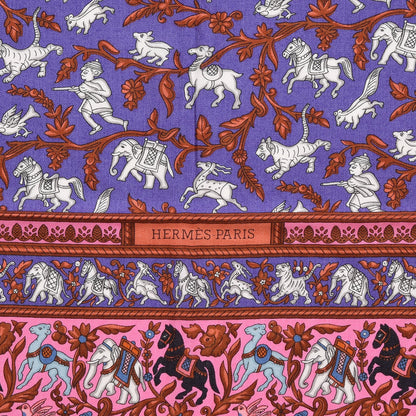Hermes Cashmere Silk Chasse En Inde Shawl 140 Rose Bonbon Lavende Gris 3 of 5