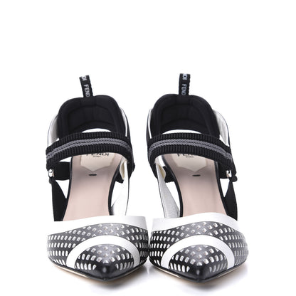 Fendi Calfskin Perforated Colibri 85mm Slingback Pumps 36.5 Black 2 of 9