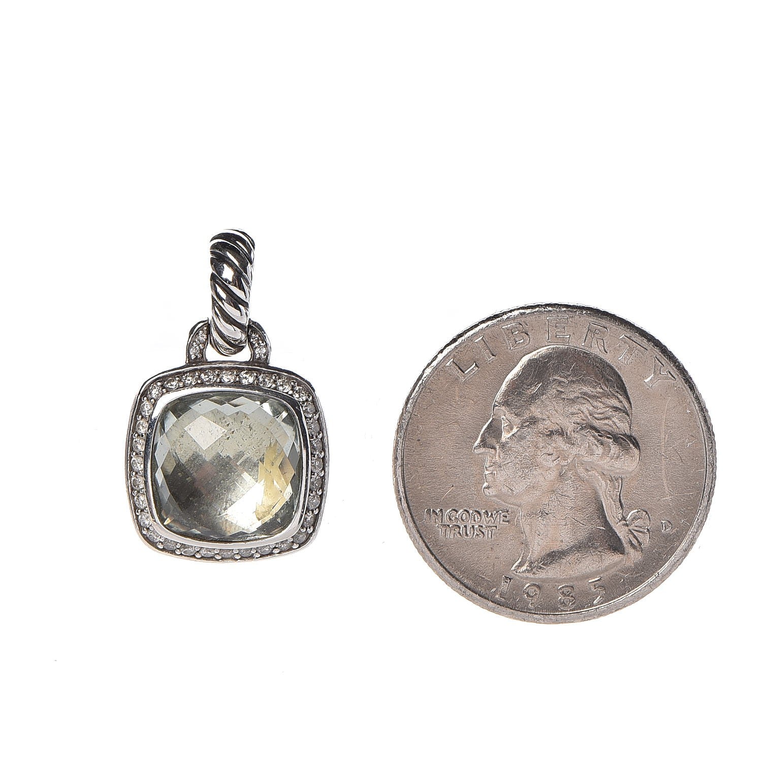 David Yurman Sterling Silver Diamond Prasiolite 11mm Albion Enhancer Pendant 2 of 3