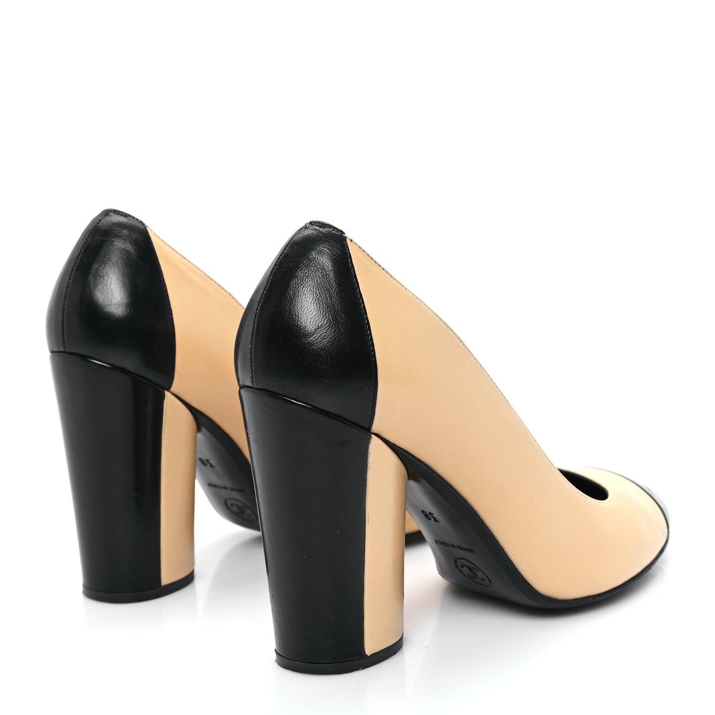 Lambskin Cap Toe CC Pumps 38 Beige Black