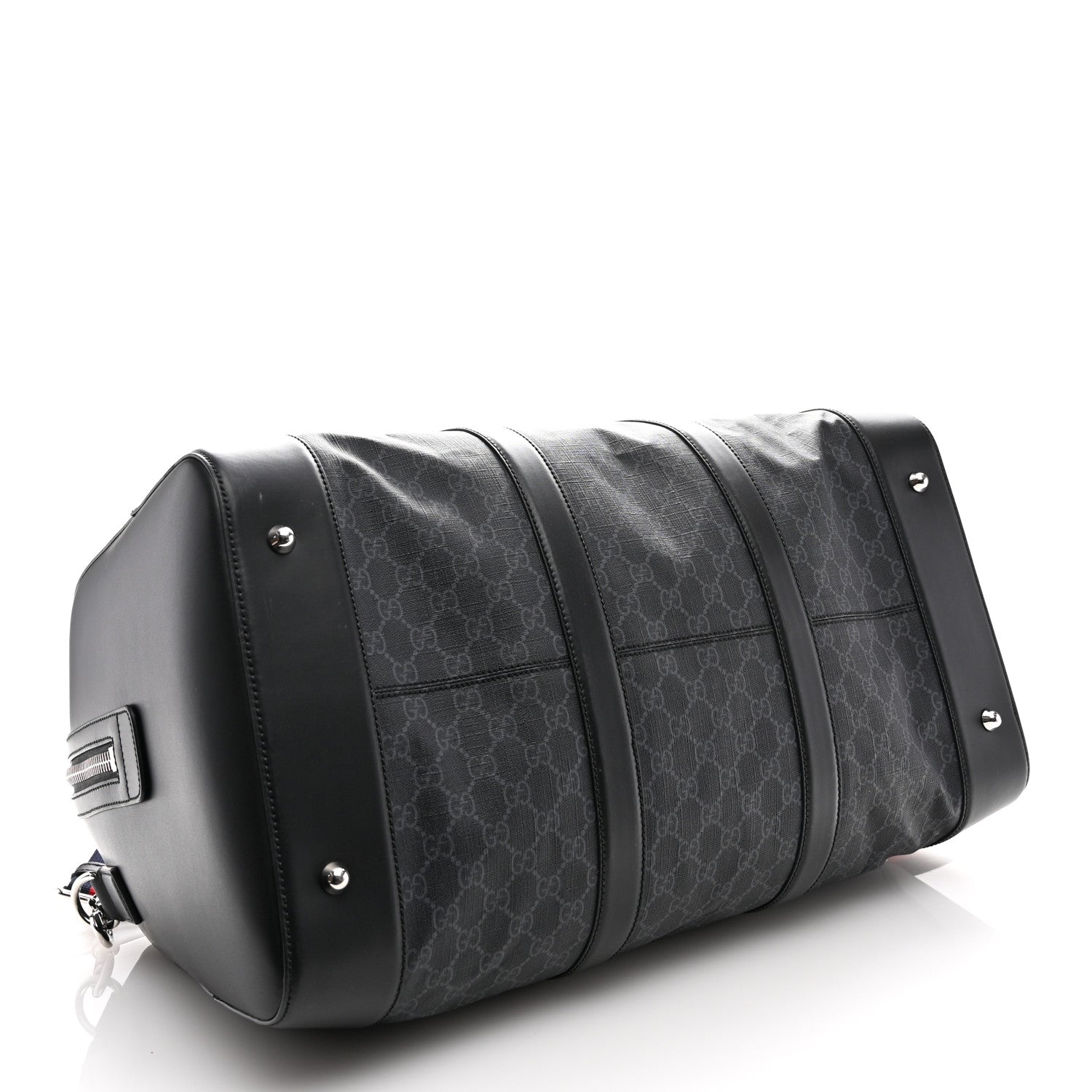 Gucci Soft GG Supreme Monogram Appia Calfskin Web Large Carry On Duffle Bag Black Grey 3 of 12