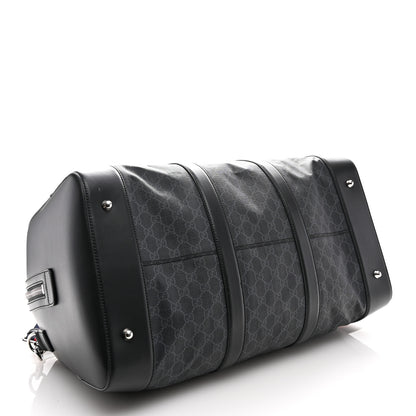 Gucci Soft GG Supreme Monogram Appia Calfskin Web Large Carry On Duffle Bag Black Grey 3 of 12