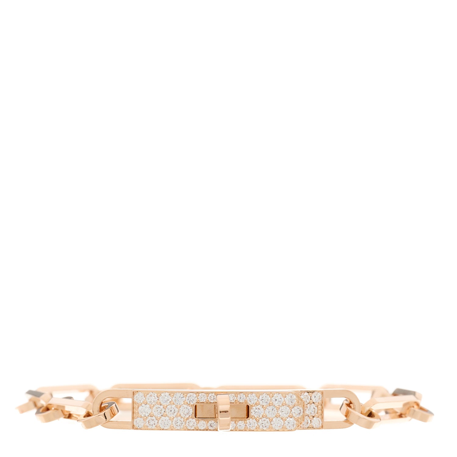 Hermes 18K Rose Gold Diamond Pave PM Kelly Chaine Bracelet SH 1 of 4