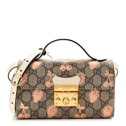 Gucci GG Supreme Monogram Berry Textured Dollar Calfskin Mini Padlock Top Handle Shoulder Bag Beige Ebony Light Copper Mystic White 1 of 10