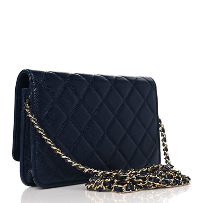 Chanel Caviar Quilted Crystal CC Wallet On Chain WOC Navy 3 of 10